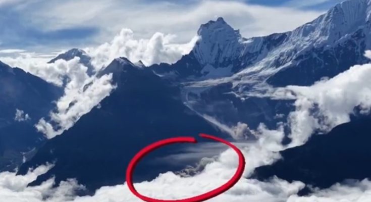 Drone footage has captured the dramatic glacier collapse believed to have triggered deadly flash floods across Nepal and Tibet.