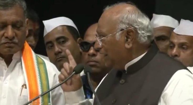 Mallikarjun Kharge speaking at an event in Patna